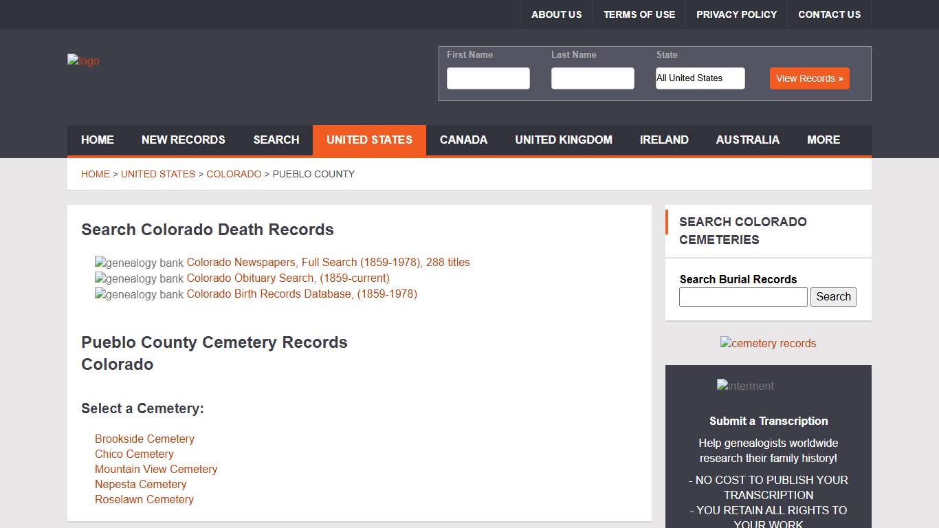 Pueblo County Cemetery Records, Colorado Genealogy