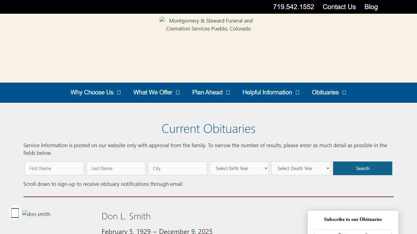 Current Obituaries - Montgomery & Steward - Funerals and Cremation